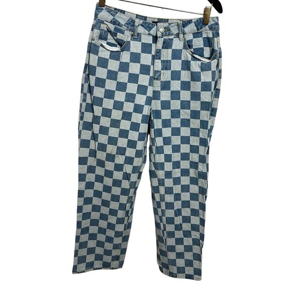 Women's Angel Kiss Checkered Straight Leg Jeans Sz 9 29" Blue Denim 27" Inseam - Picture 2 of 7